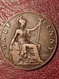 Half (1/2) penny 1912 UK, stare EF [poze]. Discount conform descriere [10 - 20 %. Vezi descrierea.].
