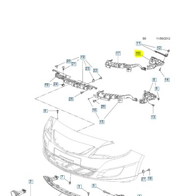 Suport bara protectie, spoiler Opel Astra J, 2012-, montare fata, dreapta, mare, RapidAuto foto