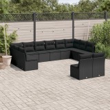Gossi set canapele de gradina, 12 piese, cu perne, negru, poliratan