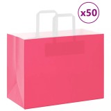 Pungi H&acirc;rtie Roz 32x17x25 cm, 50 buc, M&acirc;nere Albe, vidaXL, Cadou, Cumparaturi, Hartie Kraft 100 g/mp, Max 7kg