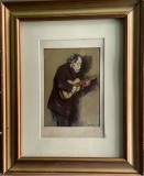Tablou Ludovic Bassarab (1868 - 1933), ulei pe carton, rama, sticla, 40x32 cm / 18x13, pictura, arta romaneasca cantaretul antebelica, Scene gen, Realism