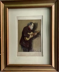 Tablou Ludovic Bassarab (1868 - 1933), ulei pe carton, rama, sticla, 40x32 cm / 18x13, pictura, arta romaneasca cantaretul antebelica