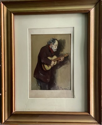 Tablou Ludovic Bassarab (1868 - 1933), ulei pe carton, rama, sticla, 40x32 cm / 18x13, pictura, arta romaneasca cantaretul antebelica foto