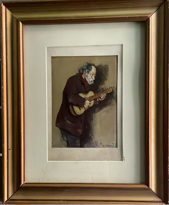 Tablou Ludovic Bassarab (1868 - 1933), ulei pe carton, rama, sticla, 40x32 cm / 18x13, pictura, arta romaneasca cantaretul antebelica