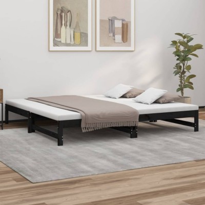 vidaXL Pat de zi extensibil, negru, 2x(100x200) cm, lemn masiv de pin 823403 foto