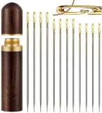 Set 12 Ace Inovatoare cu Gaura Speciala pentru Ata Salestore.ro&reg; suport lemn natural, cusut manual/brodat, Maro inchis