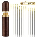 Set 12 Ace Inovatoare cu Gaura Speciala pentru Ata Salestore.ro&reg; suport lemn natural, cusut manual/brodat, Maro inchis