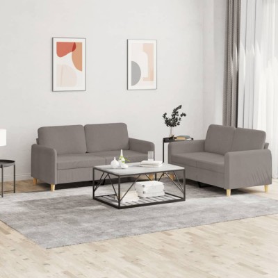 vidaXL Set de canapea cu perne, 2 piese, gri taupe, material textil foto