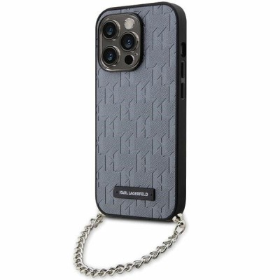 Husa pentru Apple iPhone 14 Pro Max, Karl Lagerfeld, Saffiano Monogram Chain, Argintie foto