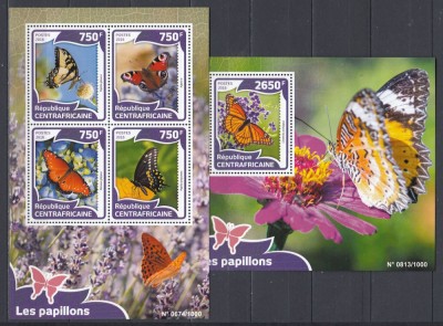 Africa Centrala 2016 - FLUTURI - BL + KB - MNH foto