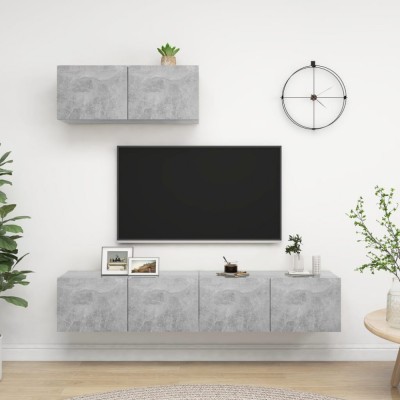 vidaXL Set de dulapuri TV, 3 piese, gri beton, lemn prelucrat 3079121 foto