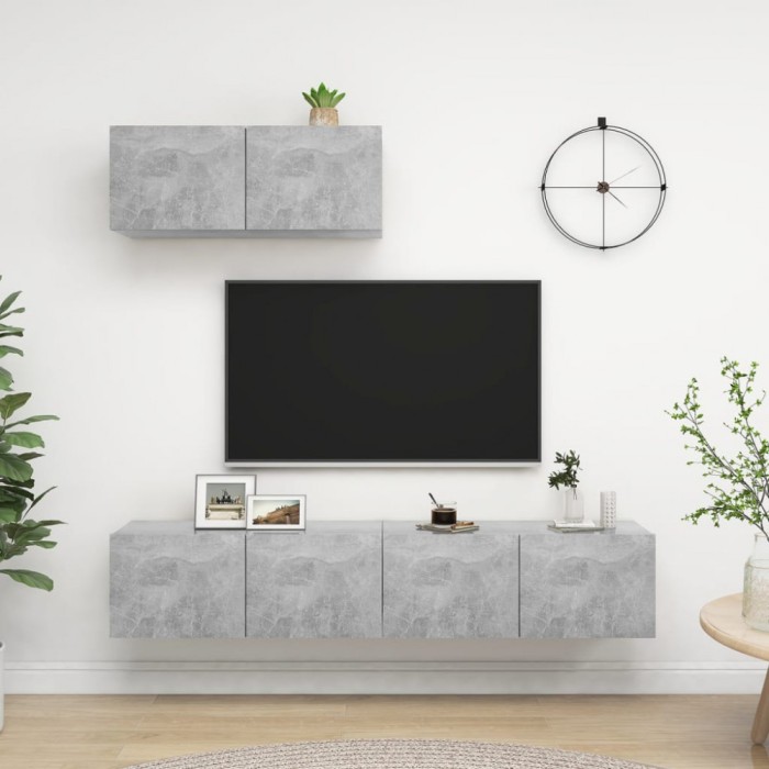 vidaXL Set de dulapuri TV, 3 piese, gri beton, lemn prelucrat 3079121