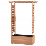 Outsunny Strat de Grădină &Icirc;nălțat cu Grilaj și Acoperiș, Jardinieră din Lemn pentru Plante Cățărătoare, 112x41x180 cm, Maro | Aosom Romania