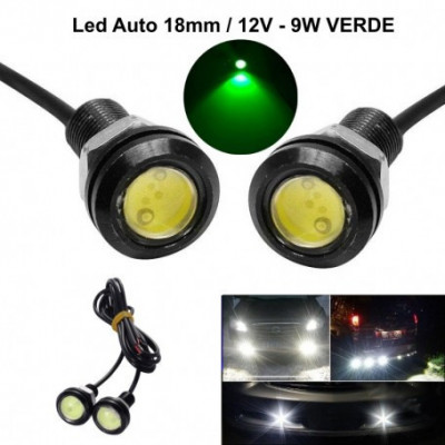 Set Leduri auto, 18MM, 9W, Led Smd, 12V, Verde foto