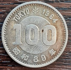 (A311) MONEDA DIN ARGINT JAPONIA - 100 YEN 1964, SHOWA, JOCURILE OLIMPICE TOKYO foto