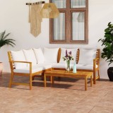 Set mobilier gradina Gossi, 4 piese, lemn acacia, perne crem, rezistent intemperii, neasamblat