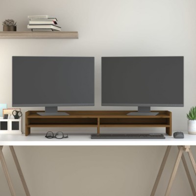 vidaXL Suport pentru monitor, maro miere, 100x24x16 cm, lemn masiv pin foto
