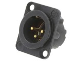 Conector XLR soclu tată 3 pini drept lipire negru 16A