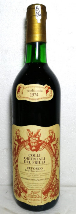 B 86 -vin ROSU REFOSCO DAL PEDUNZOLO ROSSO, DOC, recoltare 1974. CL 72, GR 13