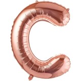 Balon folie metalizata litera c, flippy, 80 cm, umflati cu heliu sau aer, ambalaj individual, pai inclus, rose gold