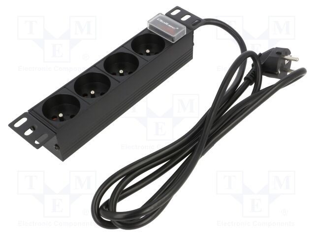 Prelungitor QOLTEC 4 prize 16A cu protecție la supratensiune și cablu 1.8m negru