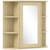 HOMCOM Dulap de baie cu oglindă Dulap de perete cu rafturi deschise 66x17x63 cm Natural | Aosom Romania