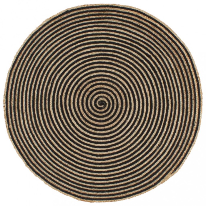 Covor lucrat manual cu model spiralat, negru, 90 cm, iuta