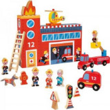 Cutie cu jucarii de lemn - Story Box Firefighters, 15 piese | Janod