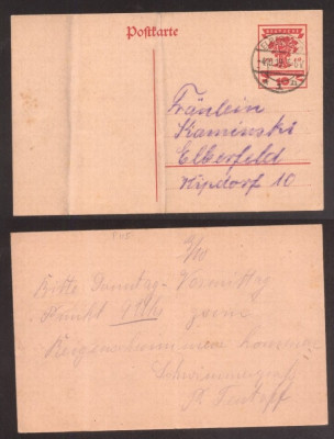 Germany Reich 1919 Old postcard postal stationery to Elberfeld D.883 foto