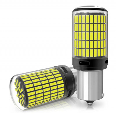 Set 2 LED P21W BAY15S (1156) pentru pozitie 144 SMD alb pur foto