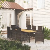 vidaXL Set mobilier de grădină cu perne, 9 piese, negru, poliratan