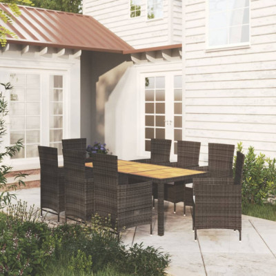 vidaXL Set mobilier de exterior cu perne, 9 piese, negru, poliratan foto