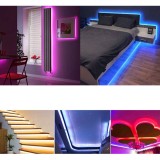 Bandă Autocolantă LED WRGB, 3m, 30 LED-uri, Impermeabilă, Telecomandă 24 Butoane Inclusă