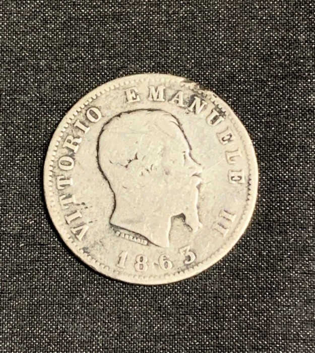 Moneda 1 lira 1863 Vittorio Emanuele II Italia argint