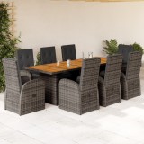 vidaXL Set mobilier grădină cu perne, 9 piese, gri, poliratan 3277595