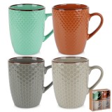 Set 4 căni ceramice, capacitate 400 ml, design multicolor, porțelan rezistent