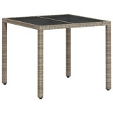 Cumpara ieftin Masa de gradina cu blat din sticla, gri, 90x90x75 cm, poliratan