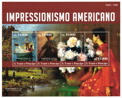 S. TOME E PRINCIPE 2015 - Picturi, Impresionisti amer / colita+bloc MNH foto