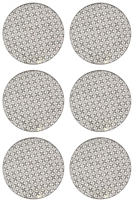 Set farfurii 6 piese, Portelan, Bej cu Model Negru, diametru 26.5 cm