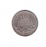 Moneda Ungaria 10 filler 1915, stare buna, curata, Europa, Nichel