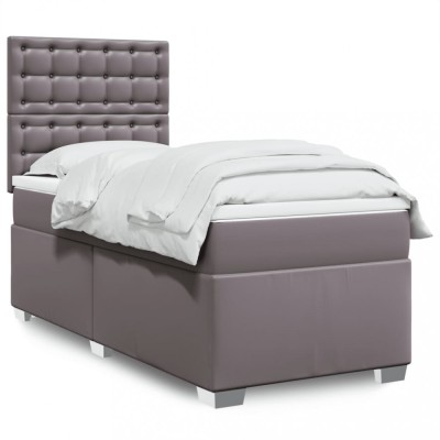 vidaXL Pat box spring cu saltea, gri, 90x190 cm, piele ecologică 3290702 foto