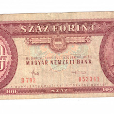 Bancnota Ungaria 100 forinti 30 octombrie 1984, circulati, stare buna