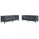 Set canapele Chesterfield cu perne rulou, 2 piese, gri, catifea