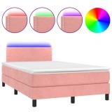 Cumpara ieftin Pat continental cu saltea &amp; LED, roz, 120x200 cm, catifea