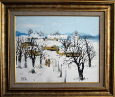 Nicolae Blei - Iarna la tara , ulei pe pinza , 40 x 50 cm foto
