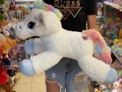 Jucarie unicorn alb de plus 60 cm foto