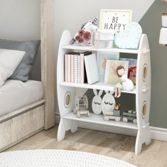 Raft pentru carti Tarnby 70 x 55 x 25 cm alb cu 3 polite model racheta [en.casa] HausGarden Leisure