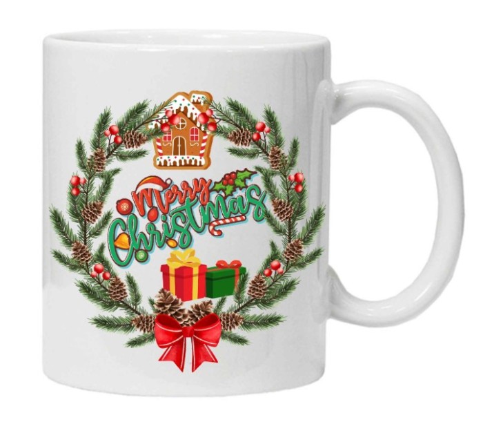 Cana alba personalizata, model Merry Christmas, INOVATIX&reg;. 330ml