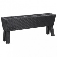 Strat Inălțat Grădină 5 Ghivece Negru 118x25x50 cm Poliratan 46958