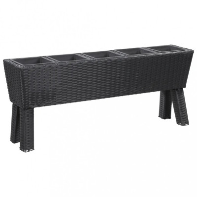 Strat Inălțat Grădină 5 Ghivece Negru 118x25x50 cm Poliratan 46958 foto